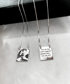 ESCAPULÁRIO RETANGULAR FOTO E FRASE PERSONALIZADO PRATA 925 - Gra Pratas - Atacado 