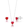 Conjunto Coração 6mm Vermelho De Prata 925