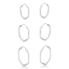 TRIO BRINCO HEXÁGONO PRATA 925