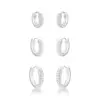 TRIO BRINCO ARGOLA 2 FILHEIRAS CRAVEJADAS PRATA 925