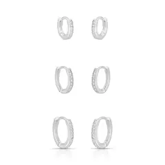 TRIO BRINCO ARGOLAS CRAVEJADAS PRATA 925 - comprar online