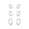 TRIO BRINCO ARGOLA LISA FIO QUADRADO PRATA 925