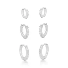 TRIO BRINCO ARGOLAS CRAVEJADAS PRATA 925