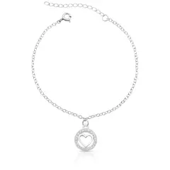 PULSEIRA CÍRCULO CORAÇÃO CRAVEJADO PRATA 925