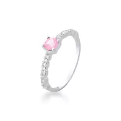 ANEL SOLITÁRIO CRAVEJADO ROSA DE PRATA