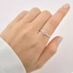 ANEL SOLITÁRIO CRAVEJADO ROSA DE PRATA - comprar online