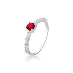 ANEL SOLITÁRIO CRAVEJADO VERMELHO DE PRATA