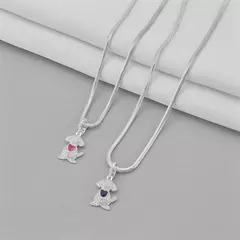 COLAR LACRAIA COM PINGENTE DOG CORAÇÃO PINK DE PRATA - Gra Pratas - Atacado 