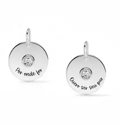 Conjunto Pingente Medalha Redonda Por Onde For com Zircônia 3mm Prata 925