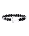 PULSEIRA NYLON PEDRA NATURAL ÔNIX E CRUZ - PRATA 925