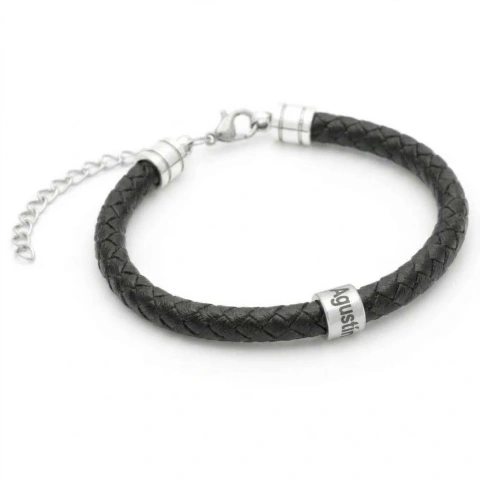 Imagen de Pulsera Cuero Negro & Donas (Personalizado)