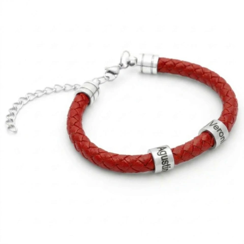 Pulsera Cuero Rojo & Donas (Personalizado)