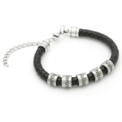 Pulsera Cuero Negro & Donas (Personalizado) - OTATO