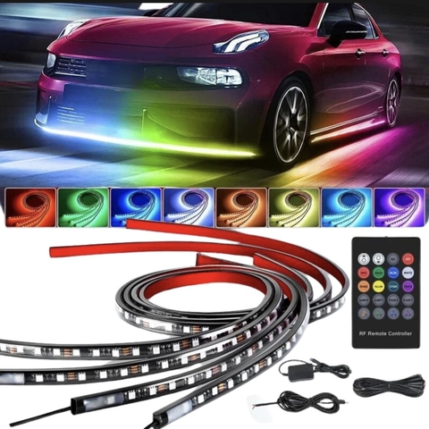 Barra Led Neon Rgb Externo Com Controle 8 Cores Automotivo