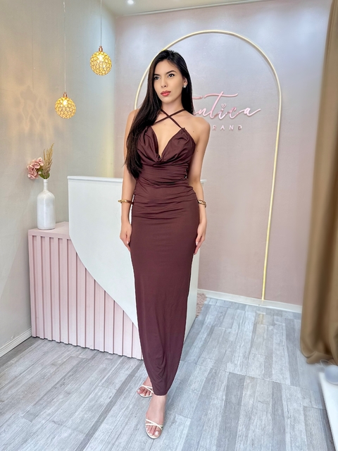Vestido Longo Fivela Marrom
