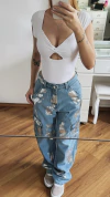 Calça prateada azul