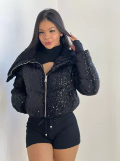 Puffer Preta Brilho - comprar online