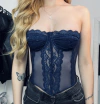 Corset azul renda