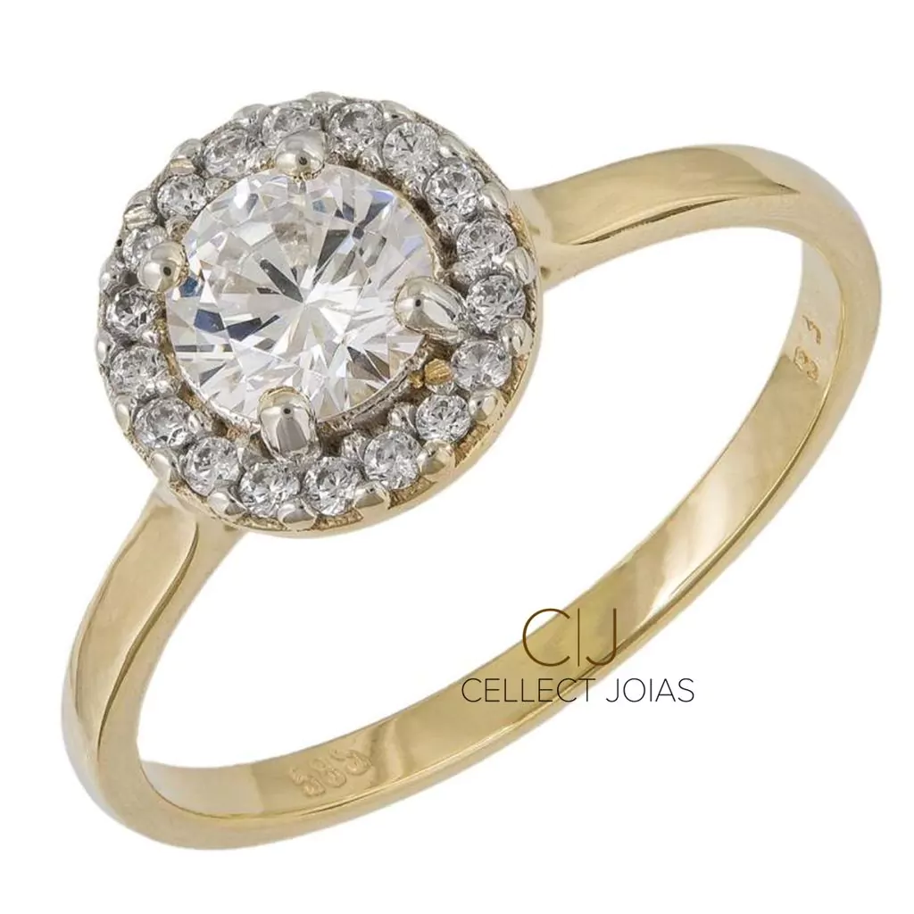 Anel de Ouro com Pedra Zircônia Redonda Polida 2,6g CJ283