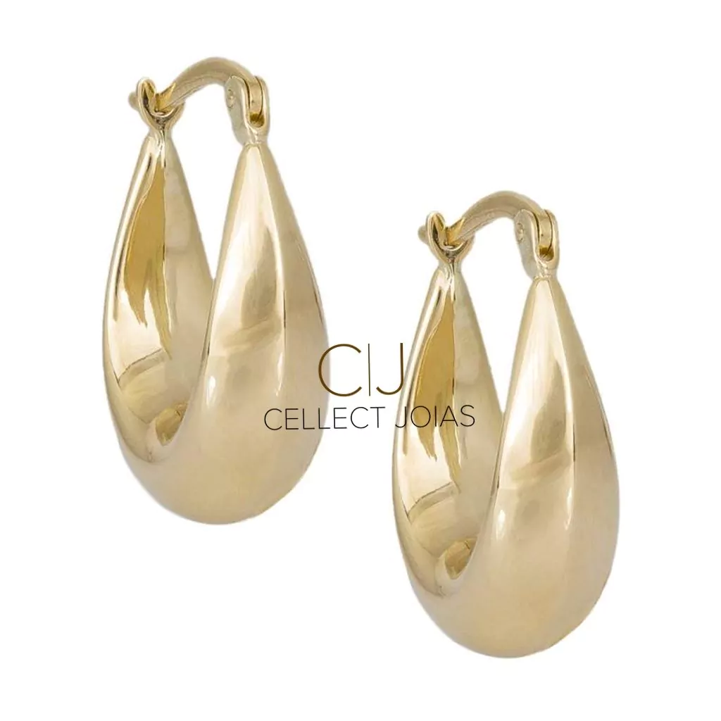 Brinco de Ouro Argola Feminino Oval e Polido 4g CJ321