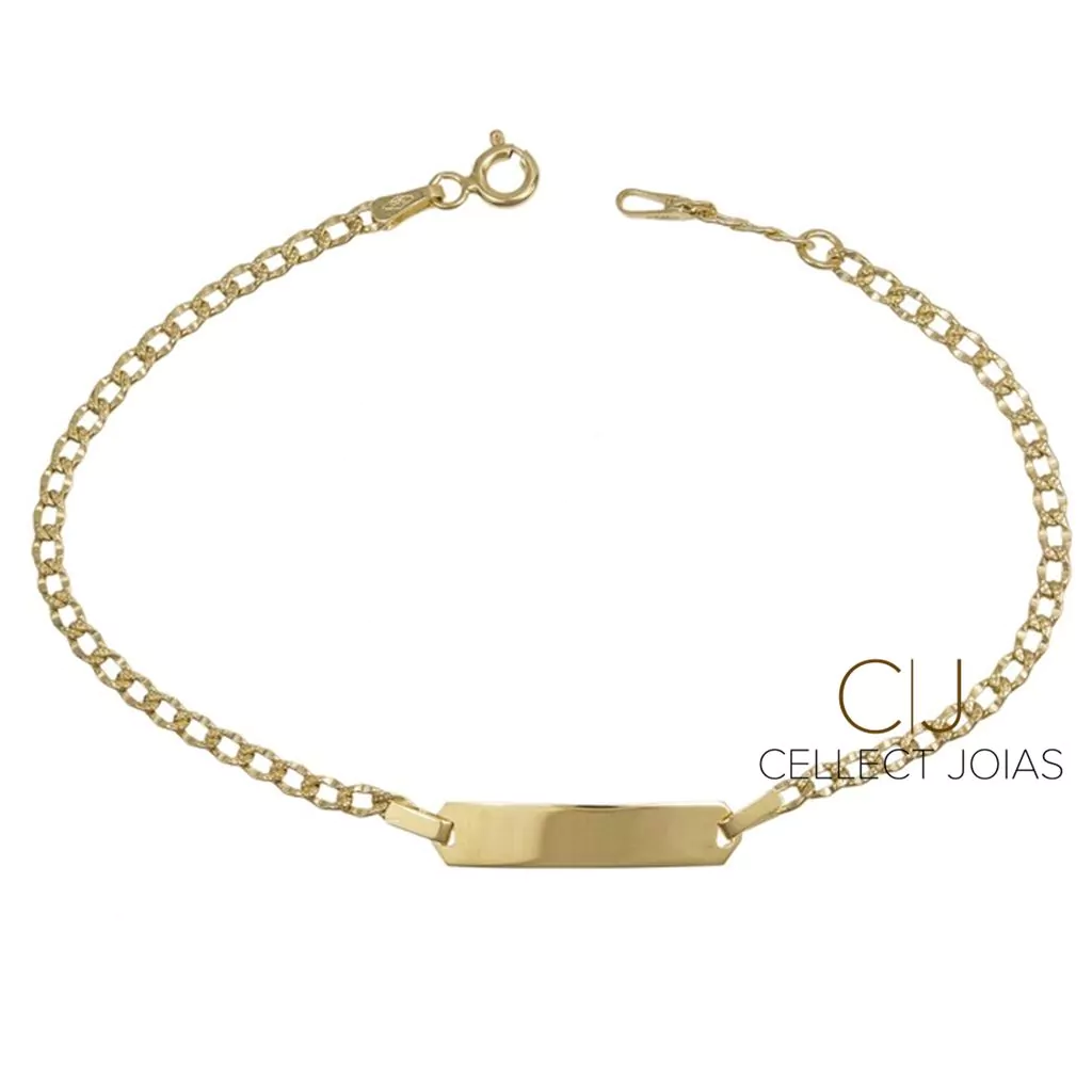 Pulseira de Ouro Groumet Placa Personalizada Com Nome CJ260
