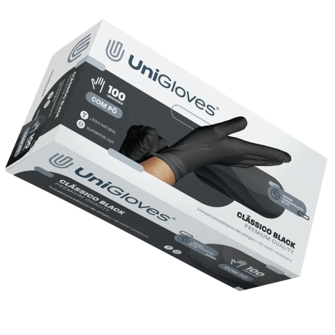 Luva de Látex Unigloves Clássico Black com Pó Pequena