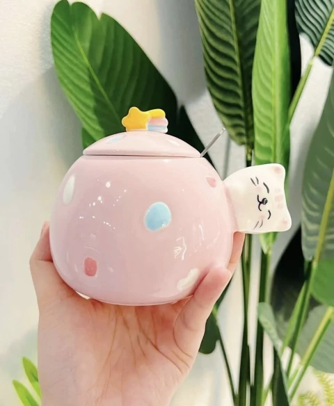 Taza de cerámica con tapa y cuchara - comprar online