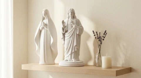 Combo Esculturas Jesucristo y Virgen Maria