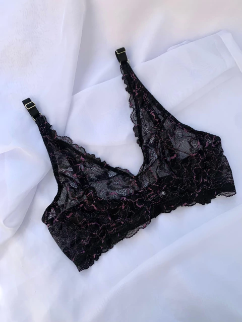 Corpiño Mara Negro Trazos Lila - comprar online