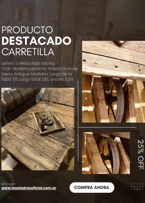 Leñero o Mesa Baja Ratona CARRETILLA (1,15x0,90) - comprar online