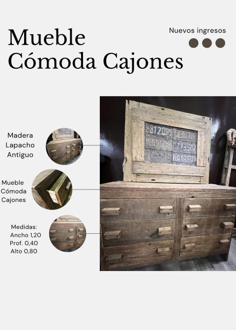 Mueble Cómoda Cajones LAPACHO ANTIGUO 1,20 - comprar online