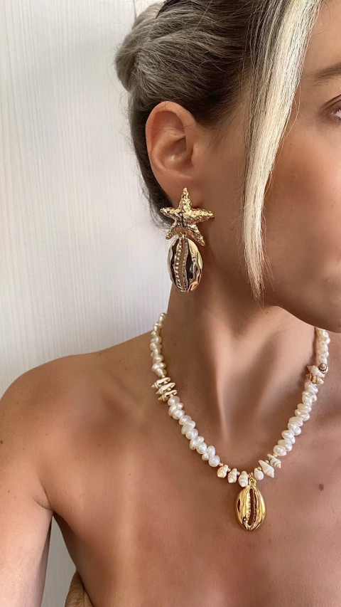 Brinco búzios e estrela do mar dourado