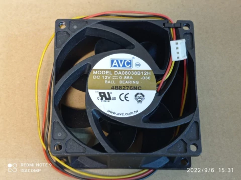 Ventoinha 80x80x38mm 12v 0,85amp 3 Fios Da08038b12h Rolamento Avc