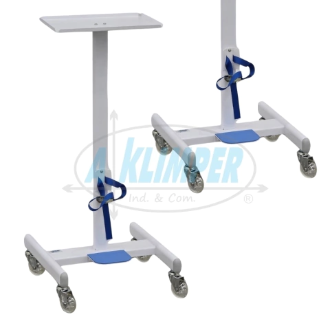 Carrinho para aparelhos de ozônio, com suporte para cilindro de alumínio, estrutura em aço ao carbono, acabamento em pintura eletrostáica 