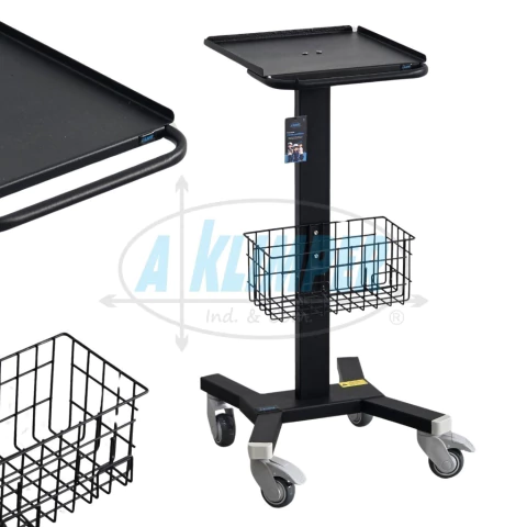 Carrinho para aparelhos e utensílios de estética como endolaser e endolift, estrutura em aço ao carbono, acabamento em pintura eletrostática, com rodízios