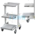 Carrinho para dispositivos odontológicos com três prateleiras e rodas para fácil mobilidade.