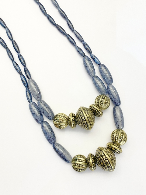 Colar duplo contas resina atelier - CINZA - comprar online
