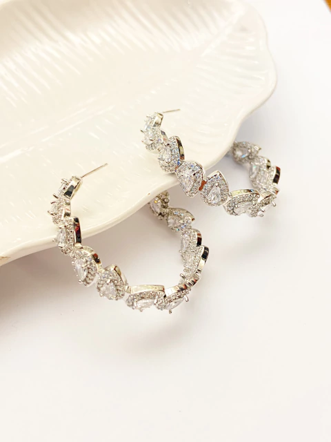 Brinco argola cravejada zircônia - PRATA - comprar online