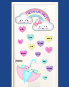 MURAL PORTA SEJAM BEM-VINDOS CHUVA DE CORAÇÕES - comprar online