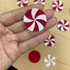 Recortes bala americana, espiral e bengala apliques de natal de feltro 3cm - 50 unidades - Ticia Reis