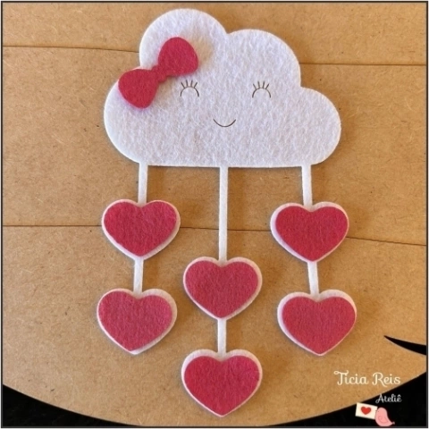 Nuvem chuva de amor de feltro aplique para body, fantasia, roupa, sacolinha e artesanato em geral - 4 unidades