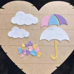 Aplique guarda-chuva, nuvens e corações de feltro - 5 kits aplique para body na internet