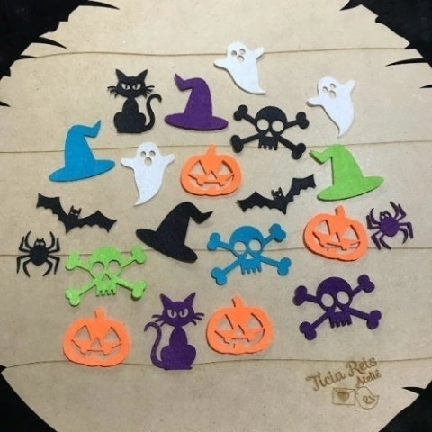 Aplique Mini de Halloween de Feltro - 35 unidades