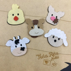 Mini cabeças de animais de feltro 3cm - 50 unidades