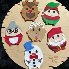 Recortes pingente de Natal rena, boneco de neve, papai noel, mamãe noel, duende e ginderbread de Feltro 7.9cm - 6 unidades