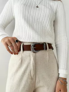 CINTO MARROM FIVELA PRATEADA - comprar online