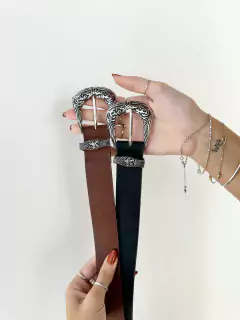 CINTO MARROM FIVELA PRATEADA - Audax loja