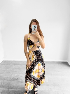 Conjunto Saia e Cropped Estampa Bege - comprar online