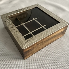 Caja de té o alhajero de madera y alpaca de 9 divisiones - comprar online