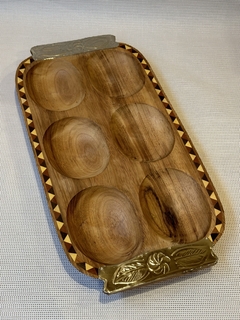 Copetinero de madera y alpaca de 6 divisiones